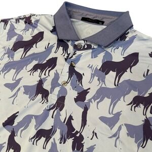Greyson Polo Shirt Men XXL Blue‎ Wolf Print Performance